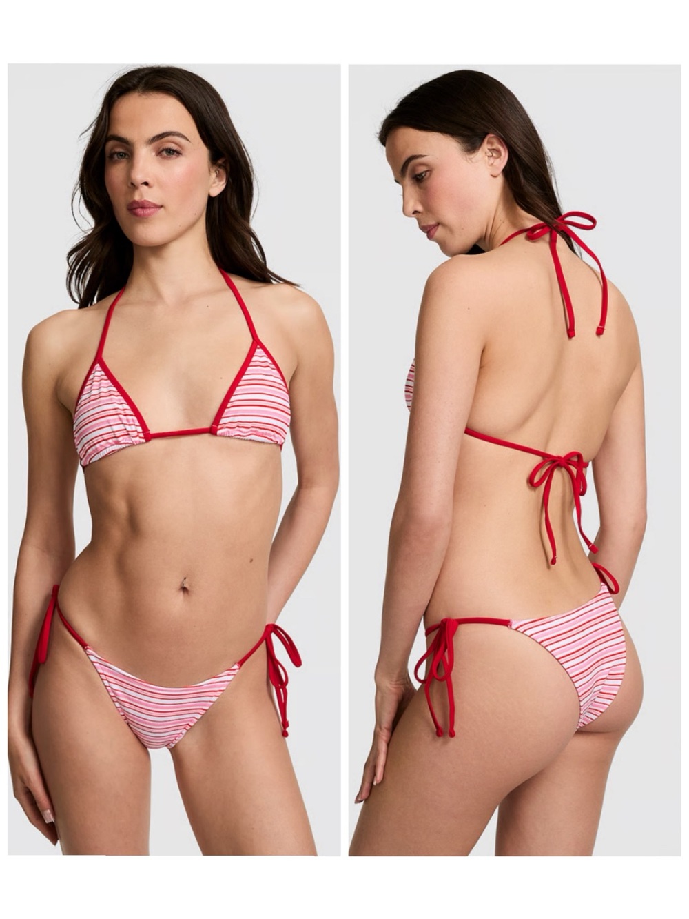 Pink Frankie’s Bikinis red striped bikini set